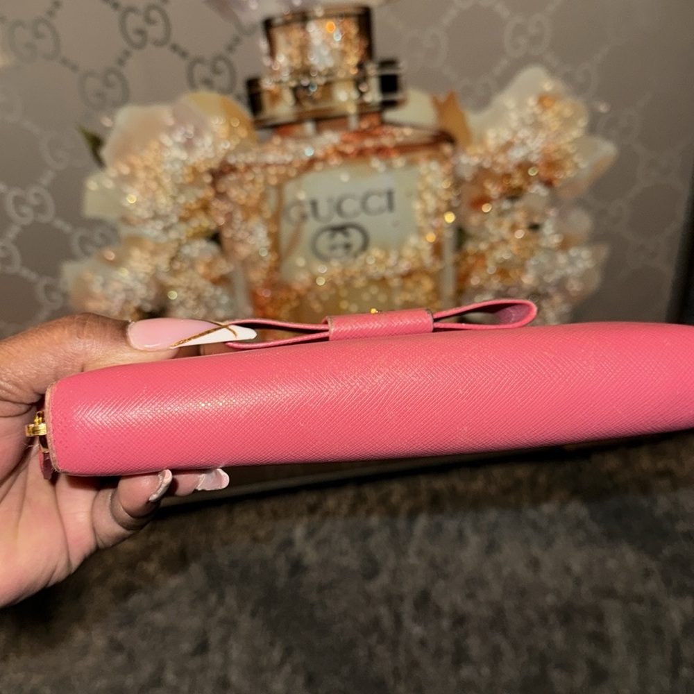 Prada Pink Women's Wallet with Bow in front EUC WITH MINOR RUBBING - Picture 8 of 11